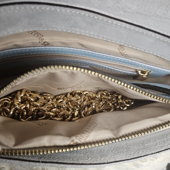 A. Bellucci Blue and Gray Clutch with Gold Chain Strap - Picture 8 of 11